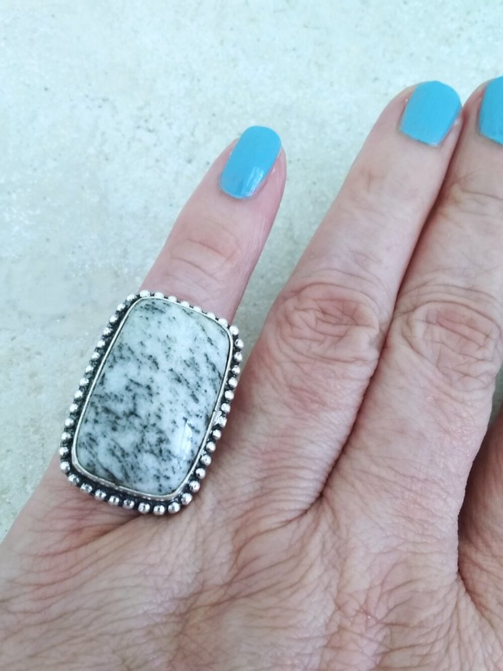 Sz 4.25 ~ Dendritic Jasper Ring - Dainty Hands - Punk Grunge Monochromatic